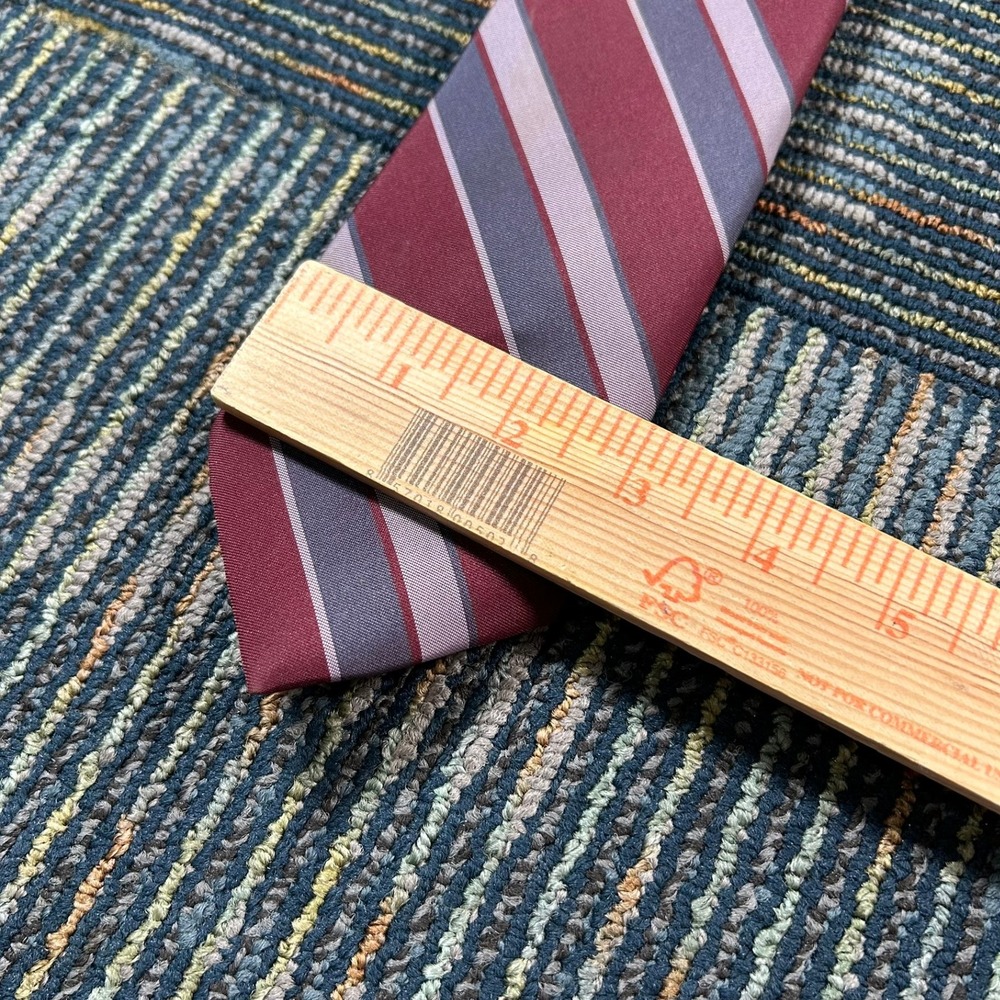 Christian Dior Silk Tie 56" Burgundy Grey Striped CD Logo Vintage Necktie - Picture 4 of 7
